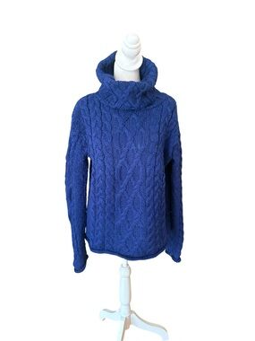 Inis Crafts Cable Knit Merino Wool Turtleneck Sweater Womens Size Medium Blue
